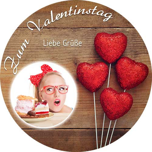 Picture Cake Topper Valentines Day Hearts on a Stick round
