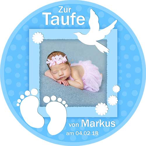 Picture Cake Topper baptism round motive 8 Blue
