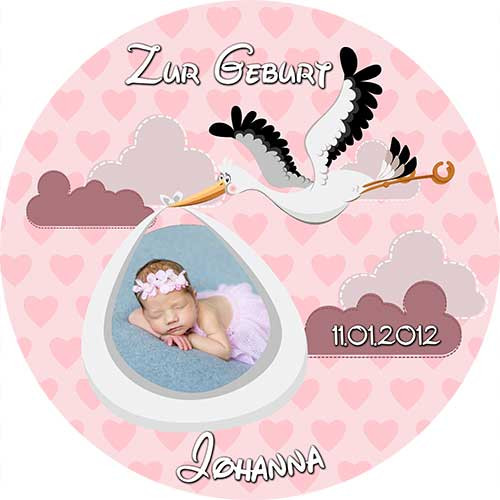 Picture Cake Topper baptism round motive birth Pink