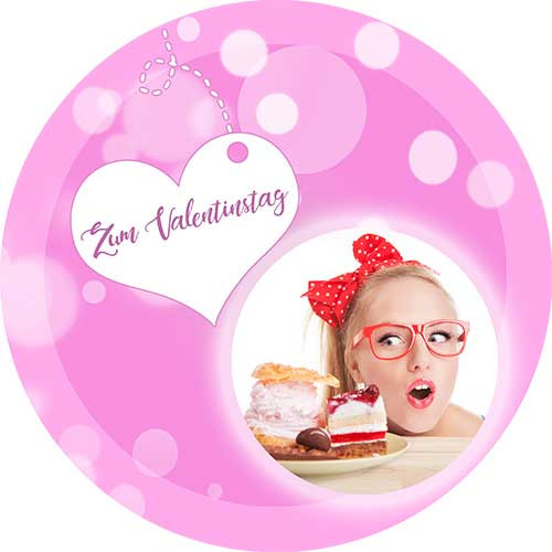 Picture Cake Topper Valentines Day Dots Pink round