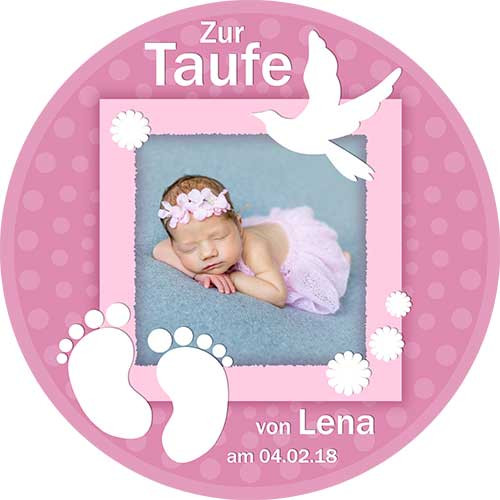 Picture Cake Topper baptism round motive 8 Pink