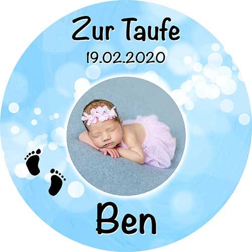 Picture Cake Topper baptism round motive 2 Blue