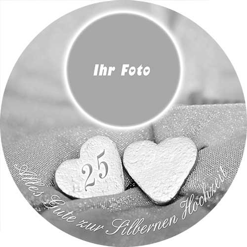 Picture Cake Topper Silver Wedding Hearts Round