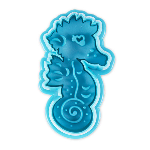 embossed cookie cutter with ejector - seahorses