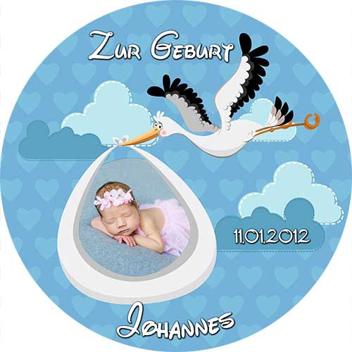 Picture Cake Topper baptism round motive birth blue