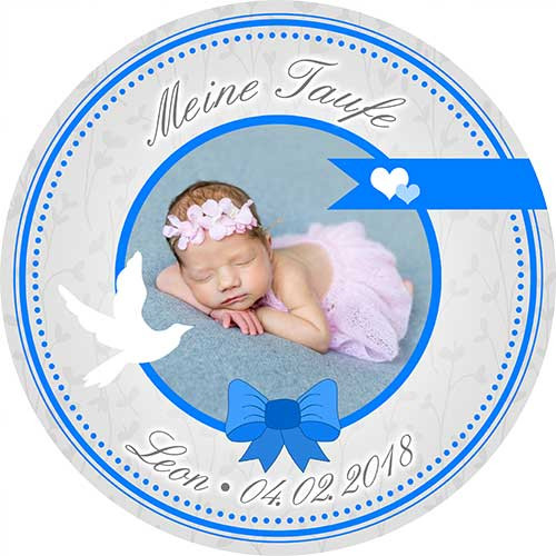 Picture Cake Topper baptism round motive 12 Blue