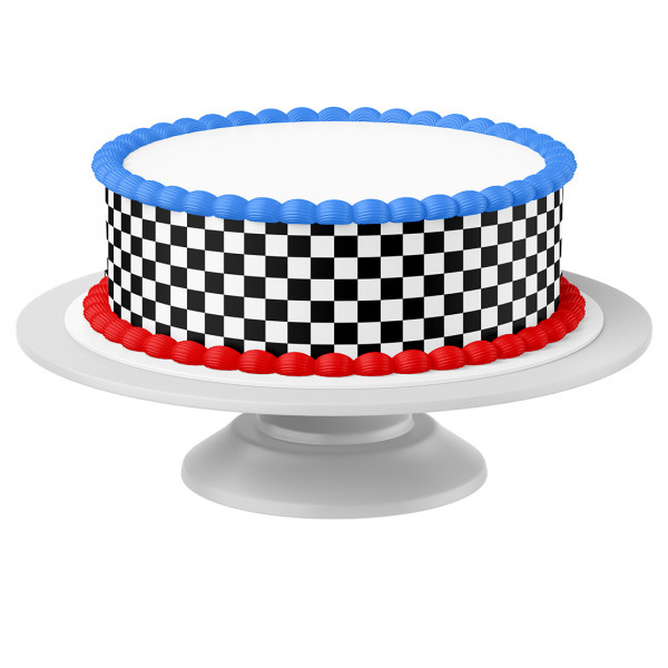 Tortenband Checkered Flag SCHWARZ essbar - 4 Stück á 24cm x 5cm