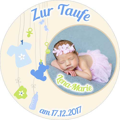 Picture Cake Topper baptism round motive 7 Blue