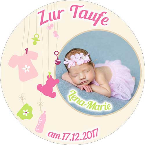 Picture Cake Topper baptism round motive 7 Pink