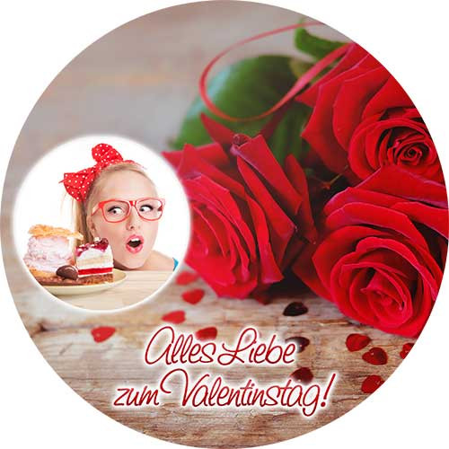 Picture Cake Topper Valentines Day Red Roses round
