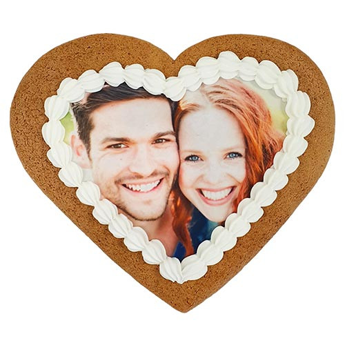 Photo Gingerbread Heart with Sugar Border - Size Midi