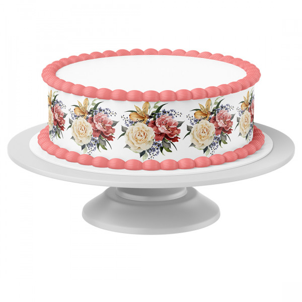 Cake ribbon vintage flowers edible - 4 pieces á 24cm x 5cm